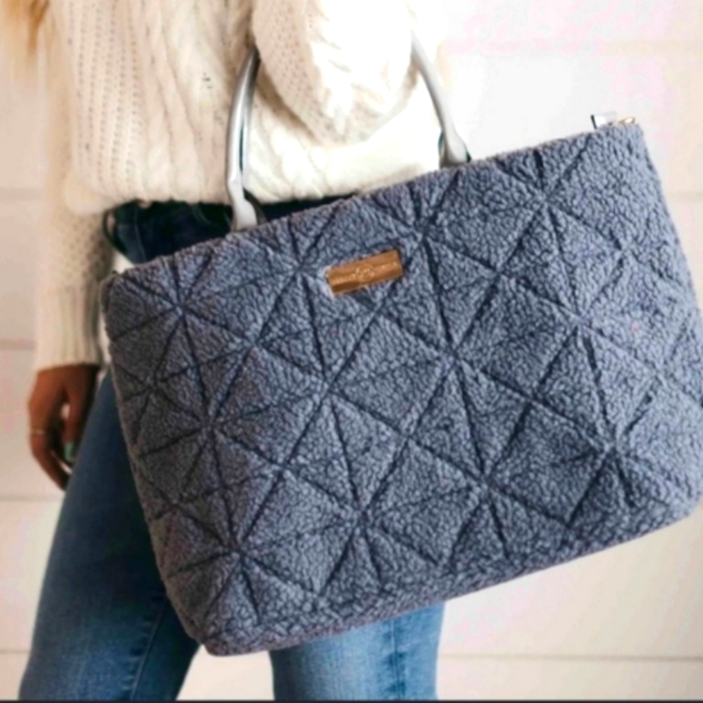 Pretty Simple Large Sherpa Tote Bag, Steele Grey 19 inches x 14 inches x 7 inche